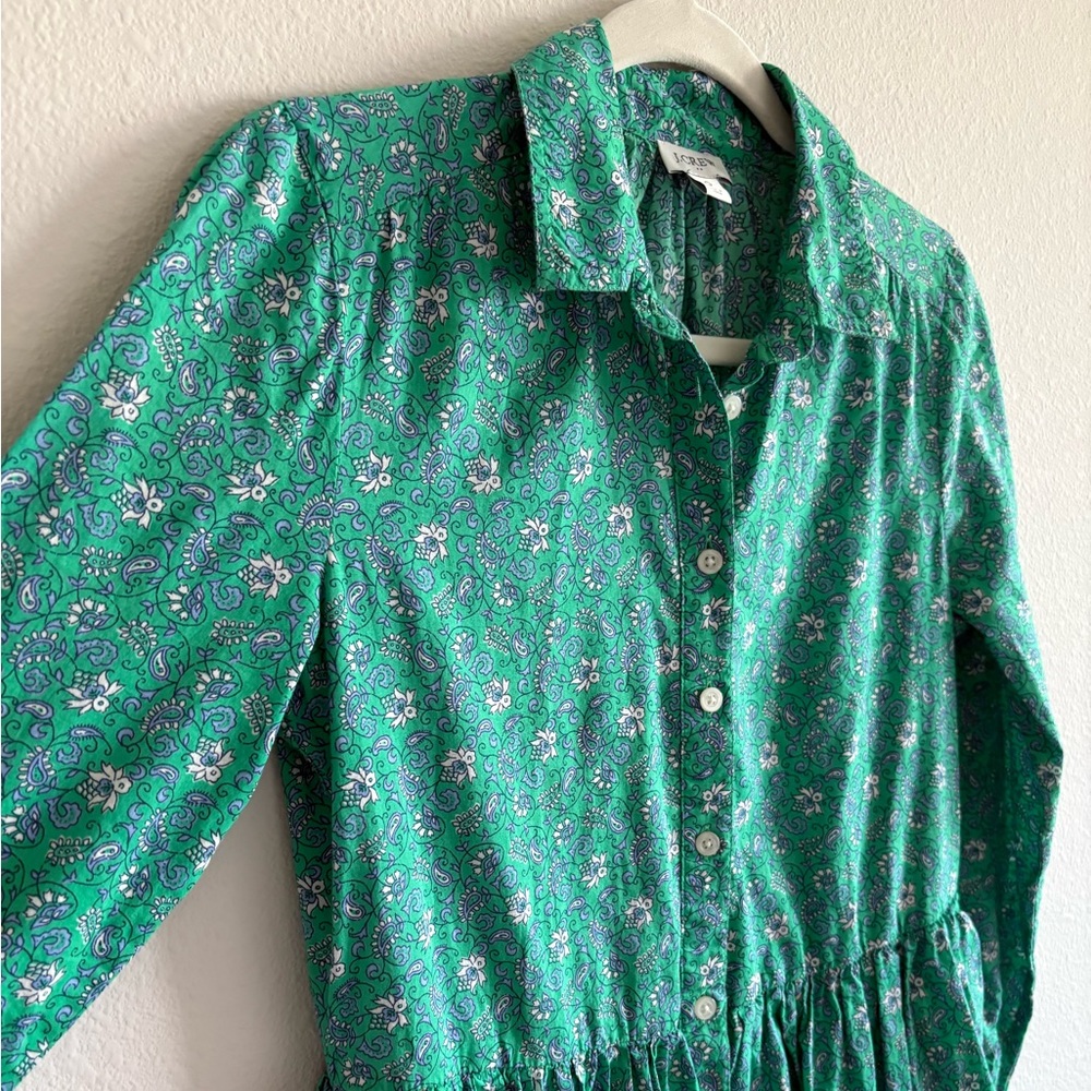 J. Crew Factory Printed Cotton Mini Shirtdress Sundress Women’s 0 Green BF854 - Picture 4 of 8